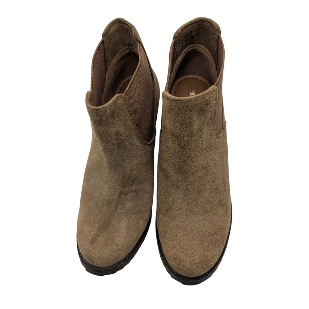 Trask Suede Wedge Ankle Booties Brown Elastic Goring Brazil - Size 6.5M